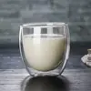 Caneca Dupla Transparente Simples Personalizada pelo Fabricante com Tampa de Bambu, Copo Dupla Camada de Vidro Borossilicato Alto para Café da Manhã Leite