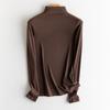 Suéter Térmico de Malha de Seda de Amora com Gola Alta para Mulheres, Camisa Base com Costelas e Forro de Lã, Top Interno Emagrecedor, Camiseta para Outono e Inverno Nova Coleção