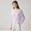 Estilo suave Patrón Aran KangbaolaiSi Tejido de Cachemir Suéter Pulóver Holgado de Cuello Redondo Top de Punto Trenzado