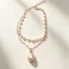 2026 Nova Moda Colar de Pérolas Personalizado Simples Corrente para Clavícula Feminina Dourado Camada Dupla Acessórios de Comércio Exterior Joias