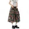 Jeans Cropped Floral Camuflado Estilo Retrô Americano para Homens e Mulheres, Estilo Workwear de Verão, Multibolsos, Caimento Solto, Shorts de Perna Larga Emagrecedores