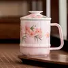Taza de Té de Flor de Durazno Pintada a Mano Color Rosa Durazno de Fábrica Taza de Cerámica para Oficina Taza para Beber Té Taza de Agua de Aspecto Elegante para Niñas Taza Individual
