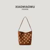 Bolso cubo retro de gamuza patchwork, bolso tote de estudiante a la moda, bolso de hombro casual para el día a día con un diseño único de lunares