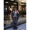 Calça de Tricô Casual Listrada Estilo Coreano Relaxada e Preguiçosa para Mulheres, Outono e Inverno Cintura Baixa Fluida Emagrecedora Perna Reta