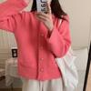 Casaco Suéter de Gola Redonda com Botões Únicos Design Sense Outono e Inverno Novo Estilo Preguiçoso Solto Top Cardigan Tricotado Macio e Aconchegante para Mulheres
