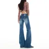 Jeans acampanados de tiro bajo lavados color Naranja Juvenil # Moda callejera americana para mujer, corte ajustado, elegantes y versátiles pantalones de campana