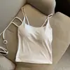 Chaleco pequeño con tirantes interiores de color sólido y almohadilla fija para el pecho, corte entallado, parte superior de tubo con espalda hermosa, prenda exterior para mujer, top cruzado para el pecho.