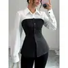 En Stock 2024 Amazon Otoño e Invierno Nueva Camisa de Rayas Patchwork de Cuello de Camisa de un Solo Botón Transfronteriza Europea y Americana