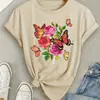 Camiseta Casual Feminina de Algodão Puro 180g com Gola Redonda e Manga Curta Estampada de Algodão Europeia Americana Sudeste Asiática