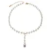 Colar Curto Feminino Estilo Coreano Corrente de Clavícula Cristal Pingente de Pérola Gargantilha Elegante Versátil Colar com Franjas Feminino