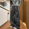 Jeans de trabajo con estampado patchwork estilo americano, marca de moda para hombre, con diseño de pliegues, pantalones casuales, nuevo estilo high-street y look deportivo