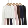 Camiseta de manga larga ajustada, pura y seductoramente atractiva, con cuello cruzado en V profundo, elástica, suave y cómoda, nueva blusa base de otoño para mujer
