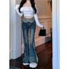 Calças Jeans Micro-Flare com Design de Recortes 2025 Outono Novo Estilo Coreano Cintura Alta Modeladora Calças Boca de Sino para Mulheres
