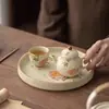 Bandeja de Chá Cerâmica Criativa Pequena com Bandeja Redonda de Bolhas Secas e Bandeja de Frutas para Armazenar Folhas de Chá
