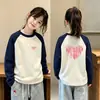Ropa interior térmica para niñas con forro polar para otoño e invierno, ropa interior casual, cuello redondo, mangas largas en bloques de color, tejido cepillado, para niños de talla mediana y grande, top cálido