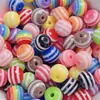 Contas Redondas Coloridas de Resina com Listras Arco-Íris para DIY Pulseira Colorida Corrente de Celular Contas Soltas Contas Listradas de Resina Acessórios de Joia