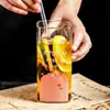 Taza Cuadrada de Vidrio Cuadrada Resistente al Calor de Alto Borosilicato con Boca Cuadrada Taza para Té de Leche con Popote Fruta Ins Viento Té de Limón Taza de Agua para el Hogar