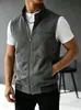 Chaleco de gamuza para hombre con cuello mao, ropa exterior casual de trabajo sin mangas con cremallera completa para primavera y otoño, chaqueta para hombre