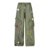 Jeans de Trabajo Retro Americano con Múltiples Bolsillos para Hombres y Mujeres, Estilo Pareja, Marca de Tendencia Holgada Americana, Pantalones Paracaidistas Bordados para Hombres