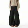 Calça Jeans Original Cor Barra Desfiada Scimitar para Homens, Marca Tendência Outono, Caimento Solto Casual Reto Wide-Leg Lavada