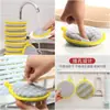 Esponja redonda de doble cara para lavar platos, cepillo para ollas absorbente de aceite, engrosado y mejorado para uso doméstico