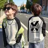Camiseta de Manga Raglán para Niños, Bloques de Color, Algodón Puro, Manga Larga, Estilo Otoño, Moda Coreana, Corte Holgado, Ropa de Abrigo Elegante