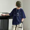 Camiseta de Manga Corta para Niños Verano 2026 Nuevo Estilo Veraniego Infantil Tendencia Marca Niños Grandes Camiseta 100% Algodón Elegante Top de Media Manga