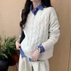 Suéter retro novo de outono e inverno para mulheres, estilo solto e simples, pulôver de tricô trançado com gola V e mangas compridas