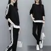 Conjunto Esportivo Casual para Mulheres Outono e Inverno 2025 Estilo K Tamanho Plus Size Mulheres Gordas mm Moletom Celebridade da Internet Redutor de Idade e Que Cobre a Carne Conjunto de Duas Peças