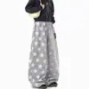 Pantalones de Chándal Elásticos con Estampado de Estrellas Estilo Retro Americano para Hombre, Forrados de Polar, Casual, Estilo Perezoso, Pierna Ancha, Versátiles, con Cordón, Largos