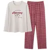 Pijama feminino, algodão puro, manga longa, calça comprida, gola redonda, sem botões, estilo primavera e outono, doce e fofo, pode ser usado fora de casa, conjunto de loungewear feminino