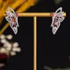 Brincos Longos Simétricos Borboleta Colorida Zircônia Agulha de Prata, Brincos Modernos e Elegantes Estilo Floresta, Acessórios de Orelha Doces e de Luxo Leve