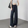 Calças de Linho Lyocell Tencel de Perna Larga para Mulheres, Estilo Verão Fino, Drapadas, Roupas Femininas Estilo Old Money, Calças Retas de Algodão e Linho