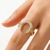 Anel em U Estilo Vintage com Microincrustação Completa de Diamantes, Design de Nicho, Anel Aberto Único e Estiloso, Anel Ajustável