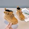 Botas Infantis Primavera & Outono Novas Botas de Couro Infantis Botas Curtas Britânicas Meninos Solado Macio Antiderrapante Bebê Casual Botas Amarelas Pequenas