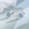 Pendientes de Plata de Gama Alta con Tonos Fríos para Mujer, Plata de Ley S925 con Incrustación de Zirconia de Espinela Azul, Pendientes Mini Exquisitos y Elegantes