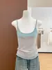 Atuendo chic de estilo coreano: un cárdigan azul, una camiseta de manga larga y un top tipo camisola, perfectos para usar en capas a principios de otoño. Conjunto de dos piezas, estilo 25742