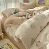 Juego de Cuatro Piezas de Vellón de Leche Clase A Otoño e Invierno Engrosado Coral Cálido Franela Sábana Bajera Sábana Ajustada Juego de Tres Piezas para Dormitorio 3