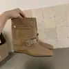 Botas de Couro com Fivela Retro para Aumentar a Altura Botas de Perna Inteira Femininas 2026 Nova Coleção Outono Bico Fino Elegantes Botas Curtas Botas de Cavaleiro de Meia-Perna