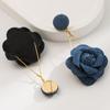 Nuevos Pendientes de Camelia de Mezclilla Estilo Coreano Distintivos Exagerados Círculo Grande Largos Versátiles Pendientes de Otoño e Invierno para Mujeres