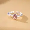 Anel Feminino em Prata de Lei S925 com Zircônia Colorida Oval Design de Nicho Estilo Coreano Simples Ins Acessível Luxo de Alto Padrão Anel Aberto