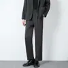 2025 Novas Calças de Terno Pretas Masculinas Corte Reto Slim Caimento Drapado Nove Pontos Calças de Terno Tendência Masculina Casuais