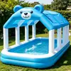 Alberca inflable con carpa, diseño de caricatura, para niños y adultos, tina de natación exterior de PVC engrosado con tobogán