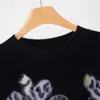 Novo Suéter 100% Caxemira Pura para Mulheres Gola Redonda Escovado Pulôver Manga Longa Blocos de Cor Suéter Bordado Top Bordado Floral