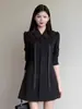 Elegante Vestido Negro Estilo Coreano con un Toque de Lujo para Mujer, Nueva Moda de Otoño, Vestido Corto Sencillo y Ceñido