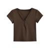 Camiseta de manga corta de algodón de verano de estilo europeo y americano de Kendou Skim Kardashian, camisa con botones y cuello en V, top sexy con borde cruzado.