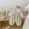 Conjunto Macacão com Etiqueta Estilo Novo Dianxi Spring para Bebês e Crianças Pequenas Conjunto de Duas Peças Camisa de Base Listrada Estilosa e Calça