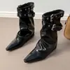 Botas con hebilla de cinturón chic estilo francés Chuyuji, nuevas 2026 otoño-verano, punta fina, tacón grueso, altura media de pantorrilla, botas de montar