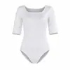 Maillot de Ballet para Mujer de Manga 3/4 Blanco Sólido Cuadrado para Danza