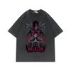 Camiseta de Manga Corta Pesada Lavada 280g Anime Xiao Bidimensional Pien Xiao Pañuelo Estilo Oscuro Retro Oversize